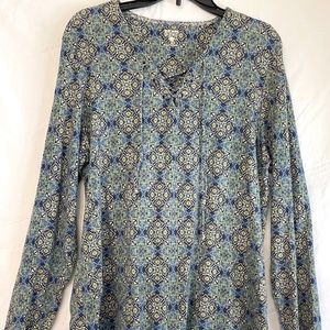 Geometric Teal Lace-up Tunic